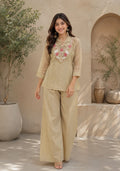 Golden Sand Embroidered Co-ord Set for Women