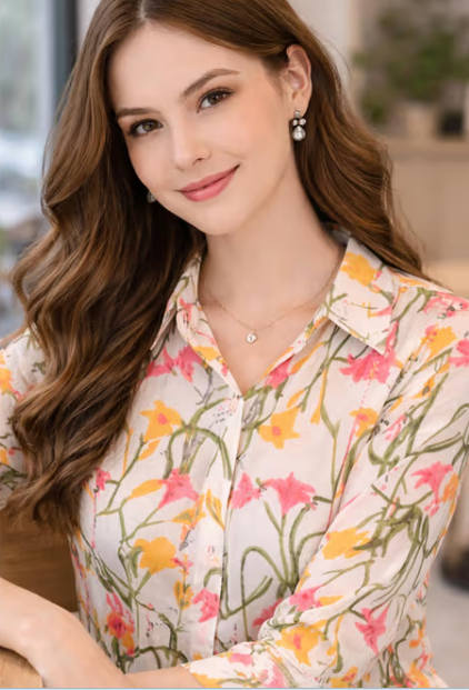 Women'S Off White Pure Cotton Floral Printed Shirt