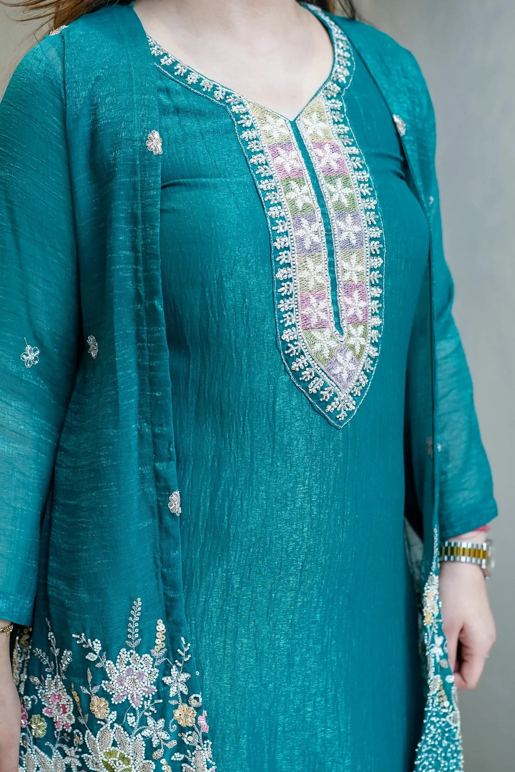 Teal Embroidered Festive Co-Ord Set